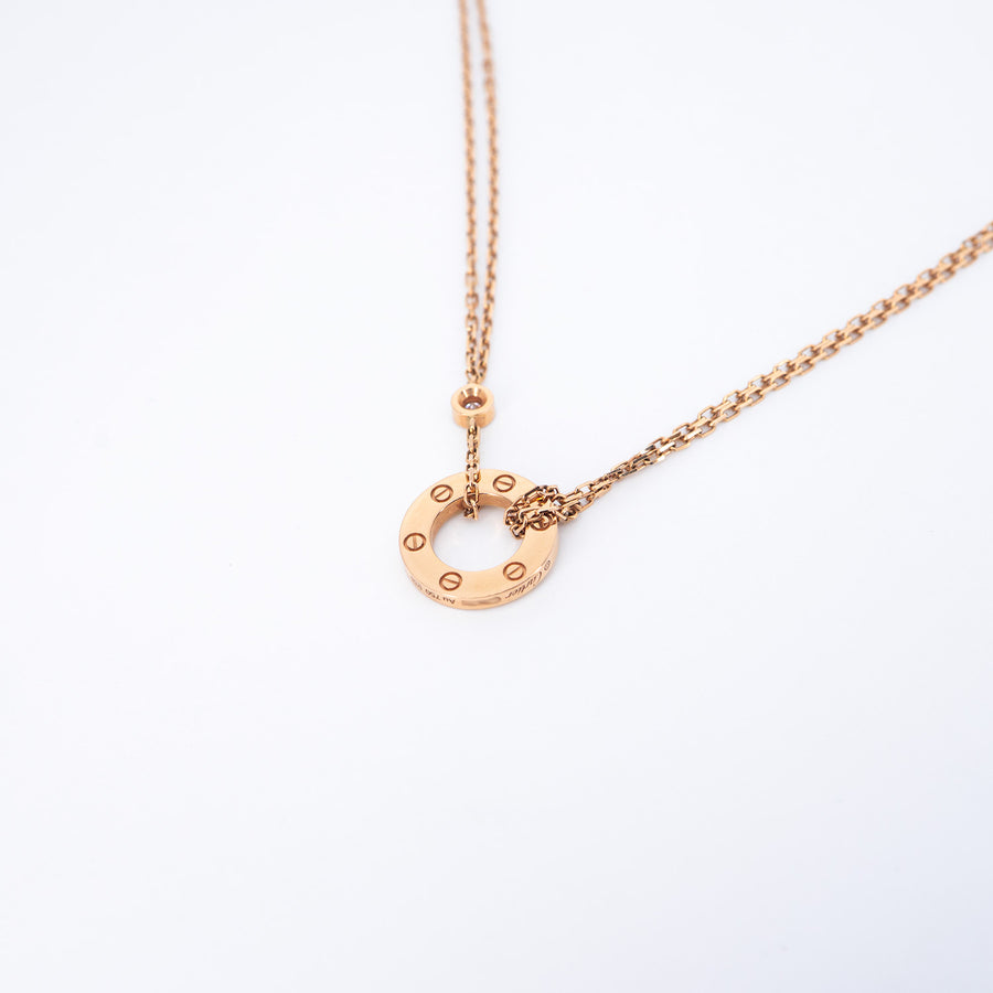 สร้อยและจี้ Cartier Love necklace, 2 diamonds 18K Rose Gold Size 37-40cm.# (Used) #vrcanl 7600