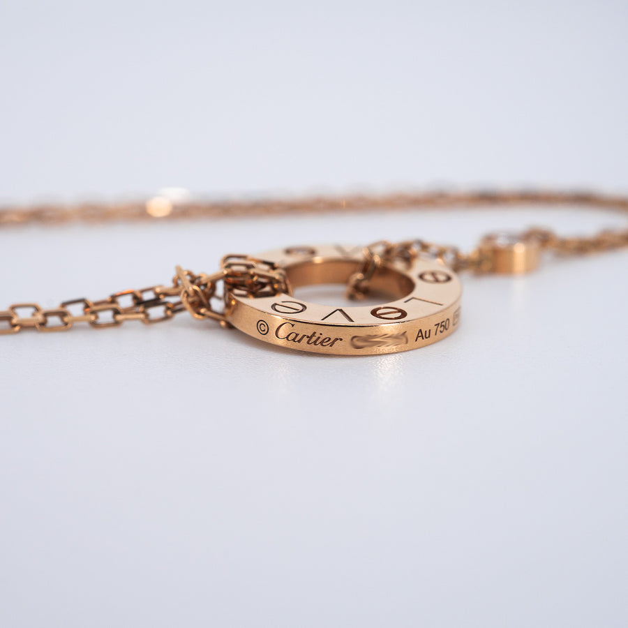 สร้อยและจี้ Cartier Love necklace, 2 diamonds 18K Rose Gold Size 37-40cm.# (Used) #vrcanl 7600