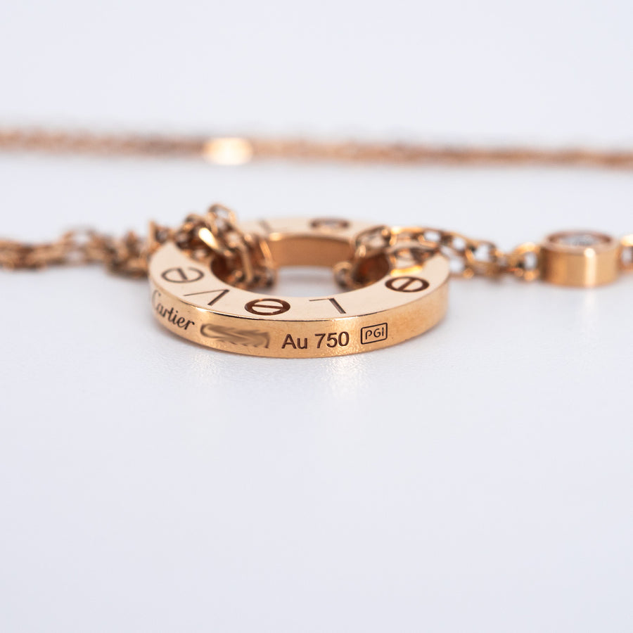 สร้อยและจี้ Cartier Love necklace, 2 diamonds 18K Rose Gold Size 37-40cm.# (Used) #vrcanl 7600