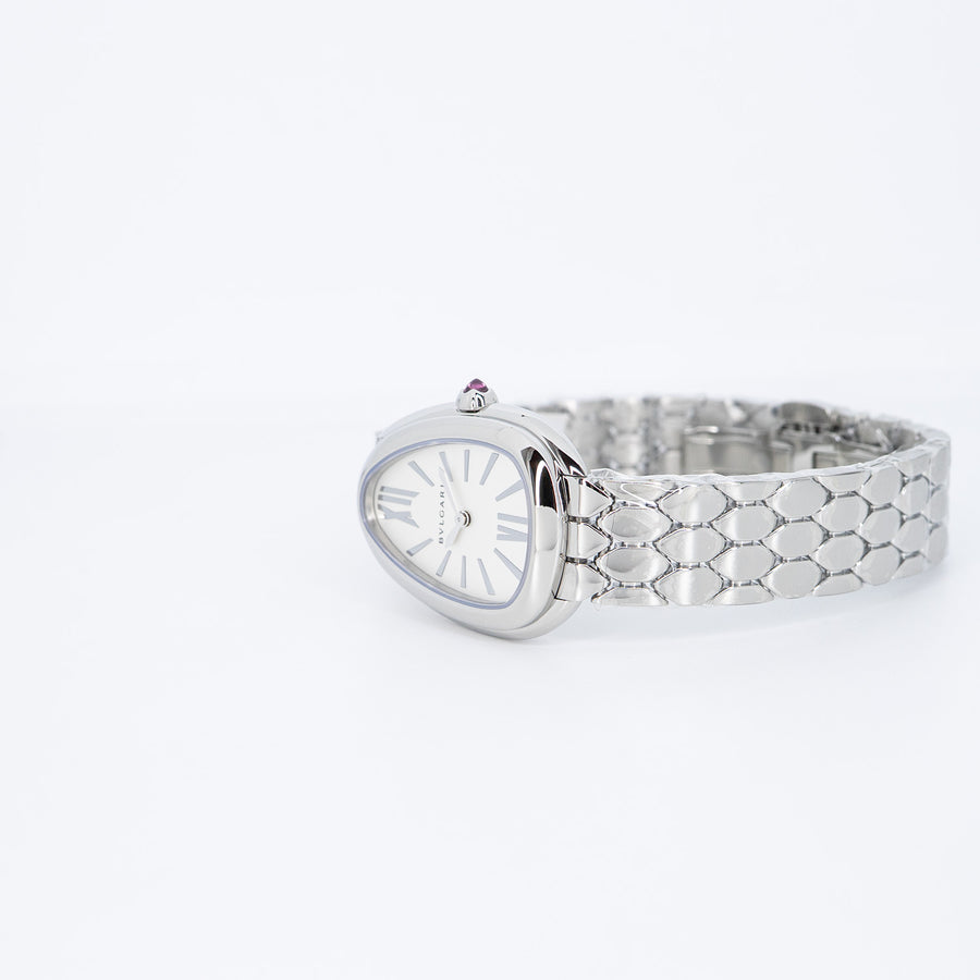 นาฬิกา Bvlgari Serpenti Seduttori watch with stainless steel case, stainless steel bracelet and a white silver opaline dial Size 33mm.# (Used) #vrbv 1049