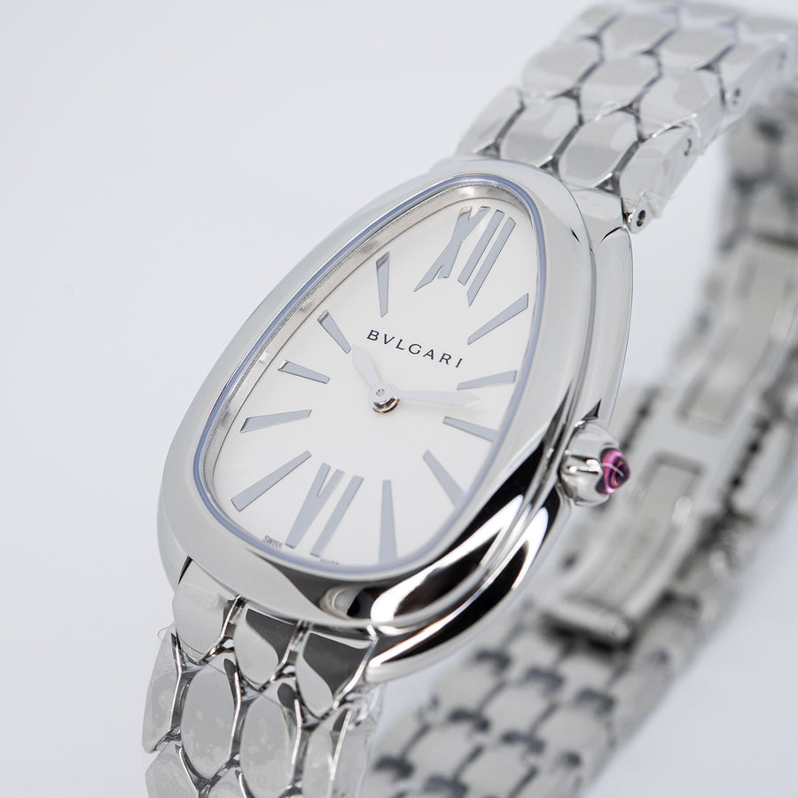 นาฬิกา Bvlgari Serpenti Seduttori watch with stainless steel case, stainless steel bracelet and a white silver opaline dial Size 33mm.# (Used) #vrbv 1049