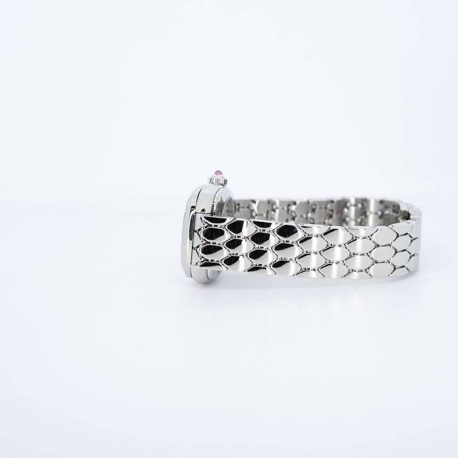 นาฬิกา Bvlgari Serpenti Seduttori automatic watch in stainless steel with diamond-set bezel and white opaline dial Size 34mm.# (Used) #vrbv 1050