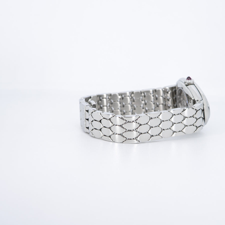 นาฬิกา Bvlgari Serpenti Seduttori automatic watch in stainless steel with diamond-set bezel and white opaline dial Size 34mm.# (Used) #vrbv 1050