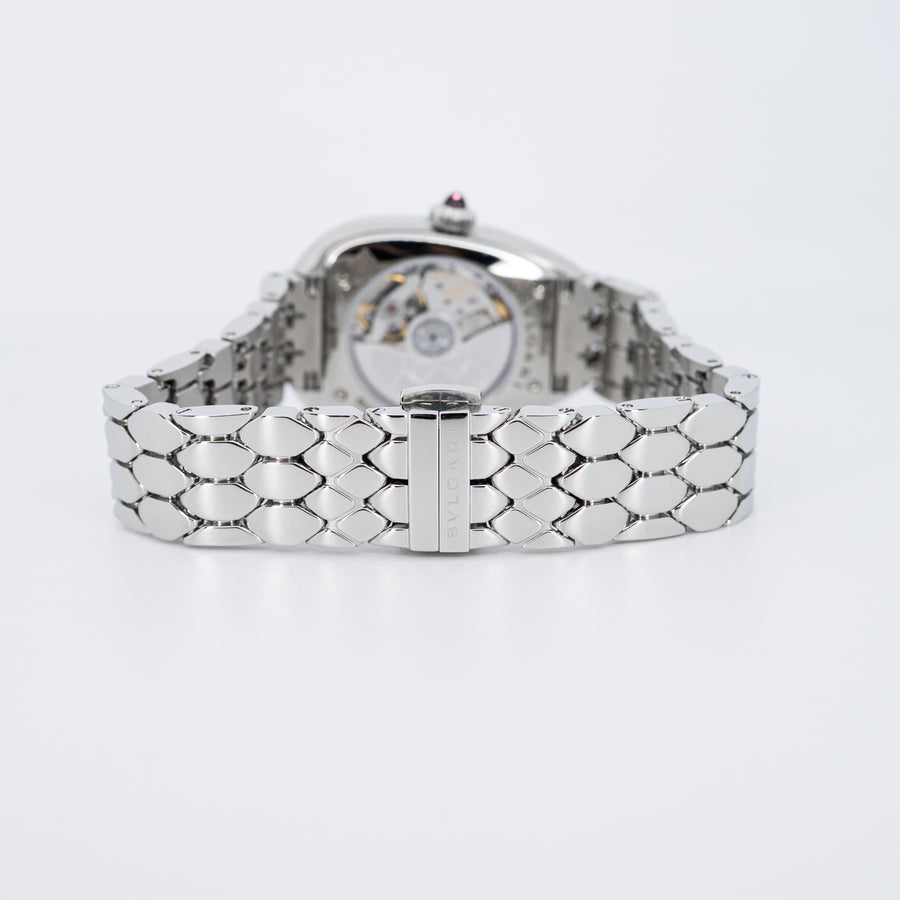 นาฬิกา Bvlgari Serpenti Seduttori automatic watch in stainless steel with diamond-set bezel and white opaline dial Size 34mm.# (Used) #vrbv 1050