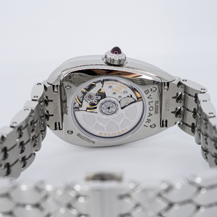 นาฬิกา Bvlgari Serpenti Seduttori automatic watch in stainless steel with diamond-set bezel and white opaline dial Size 34mm.# (Used) #vrbv 1050