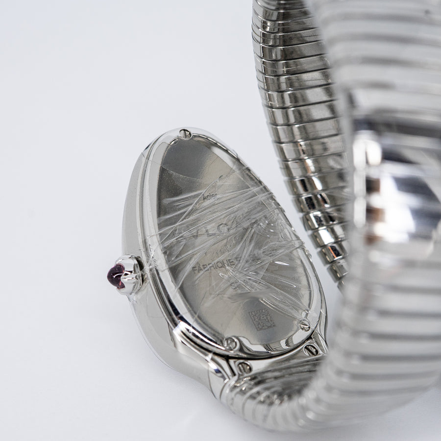 นาฬิกา Bvlgari Serpenti Tubogas double spiral watch with stainless steel case and bracelet, bezel set with brilliant-cut diamonds and black dial with guilloché soleil treatment Size S# (Used) #vrbv 1051