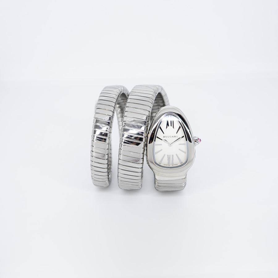 นาฬิกา Bvlgari Serpenti Tubogas double spiral watch in stainless steel case and bracelet, with silver opaline dial Size S# (Used) #vrbv 1054