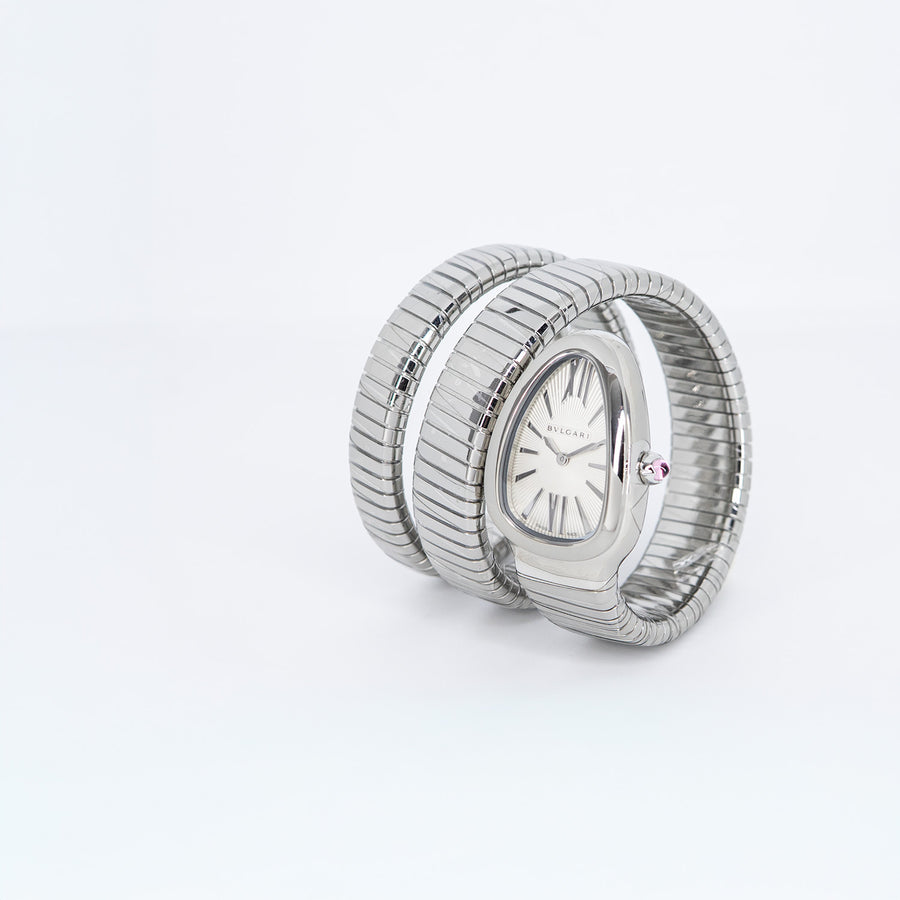 นาฬิกา Bvlgari Serpenti Tubogas double spiral watch in stainless steel case and bracelet, with silver opaline dial Size S# (Used) #vrbv 1054
