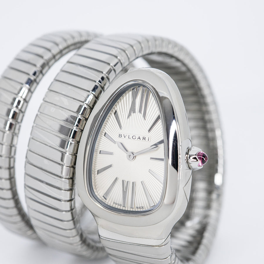 นาฬิกา Bvlgari Serpenti Tubogas double spiral watch in stainless steel case and bracelet, with silver opaline dial Size S# (Used) #vrbv 1054