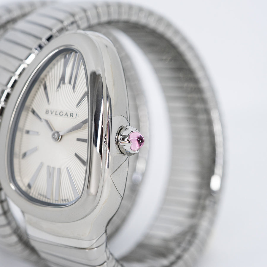 นาฬิกา Bvlgari Serpenti Tubogas double spiral watch in stainless steel case and bracelet, with silver opaline dial Size S# (Used) #vrbv 1054