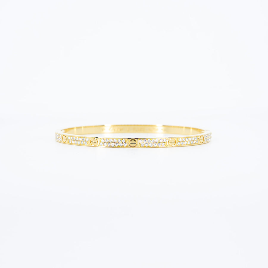กำไลข้อมือ Cartier Love bracelet, small model, paved diamonds 18K Yellow Gold Size 16# (Used) #vrcaHIT 1057