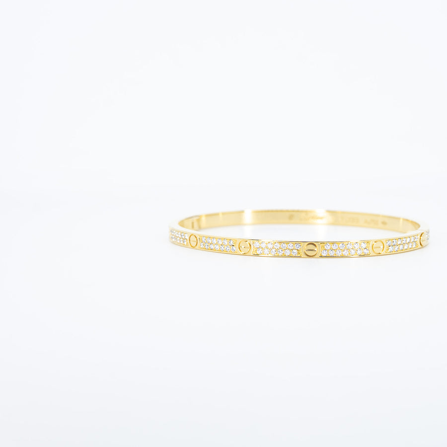 กำไลข้อมือ Cartier Love bracelet, small model, paved diamonds 18K Yellow Gold Size 16# (Used) #vrcaHIT 1057