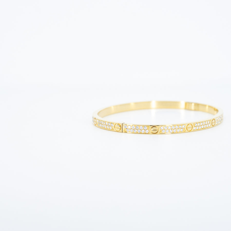 กำไลข้อมือ Cartier Love bracelet, small model, paved diamonds 18K Yellow Gold Size 16# (Used) #vrcaHIT 1057