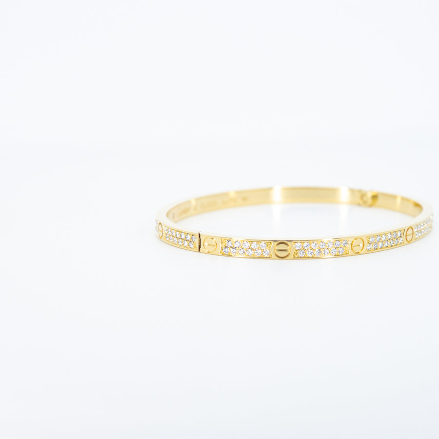 กำไลข้อมือ Cartier Love bracelet, small model, paved diamonds 18K Yellow Gold Size 16# (Used) #vrcaHIT 1057