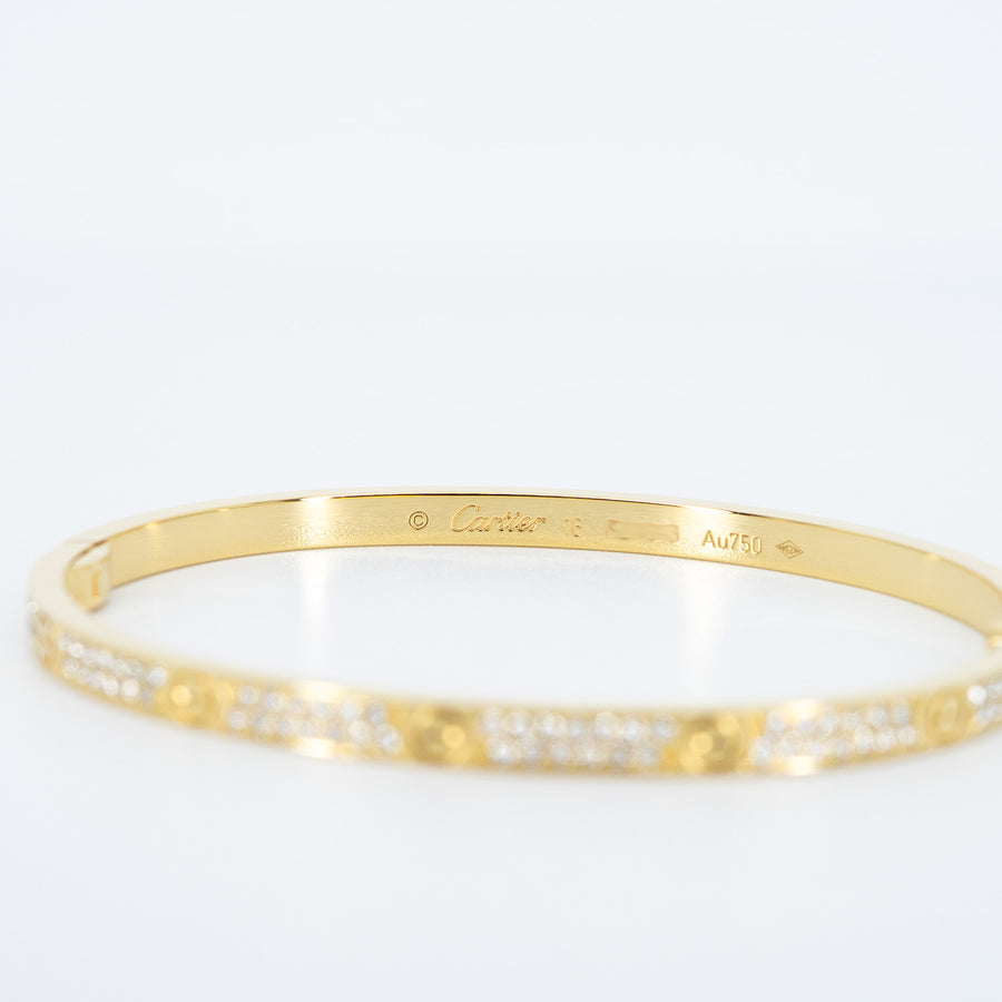 กำไลข้อมือ Cartier Love bracelet, small model, paved diamonds 18K Yellow Gold Size 16# (Used) #vrcaHIT 1057