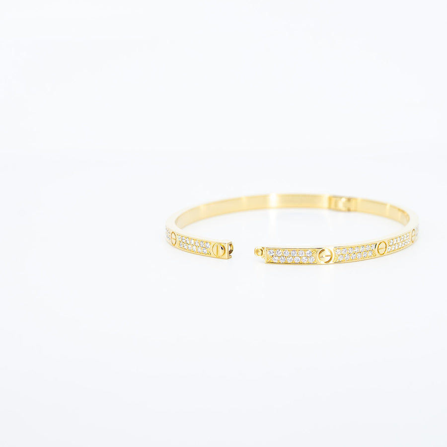 กำไลข้อมือ Cartier Love bracelet, small model, paved diamonds 18K Yellow Gold Size 16# (Used) #vrcaHIT 1057