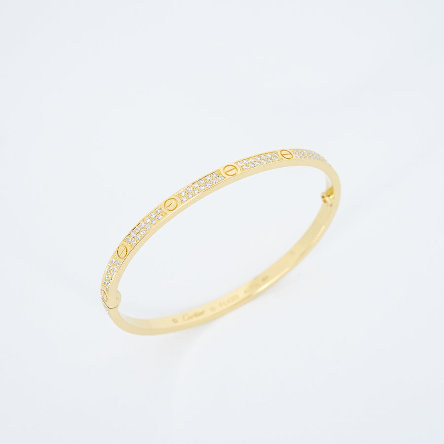 กำไลข้อมือ Cartier Love bracelet, small model, paved diamonds 18K Yellow Gold Size 16# (Used) #vrcaHIT 1057
