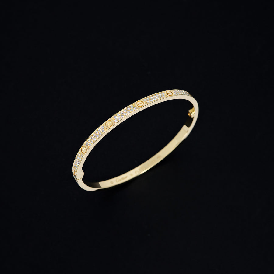 กำไลข้อมือ Cartier Love bracelet, small model, paved diamonds 18K Yellow Gold Size 16# (Used) #vrcaHIT 1057