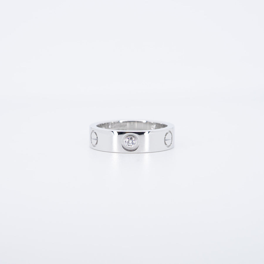 แหวน Cartier Love Ring, classic model, 3 diamonds 18K White Gold Size 56# (Used) #vrcarimt 7639