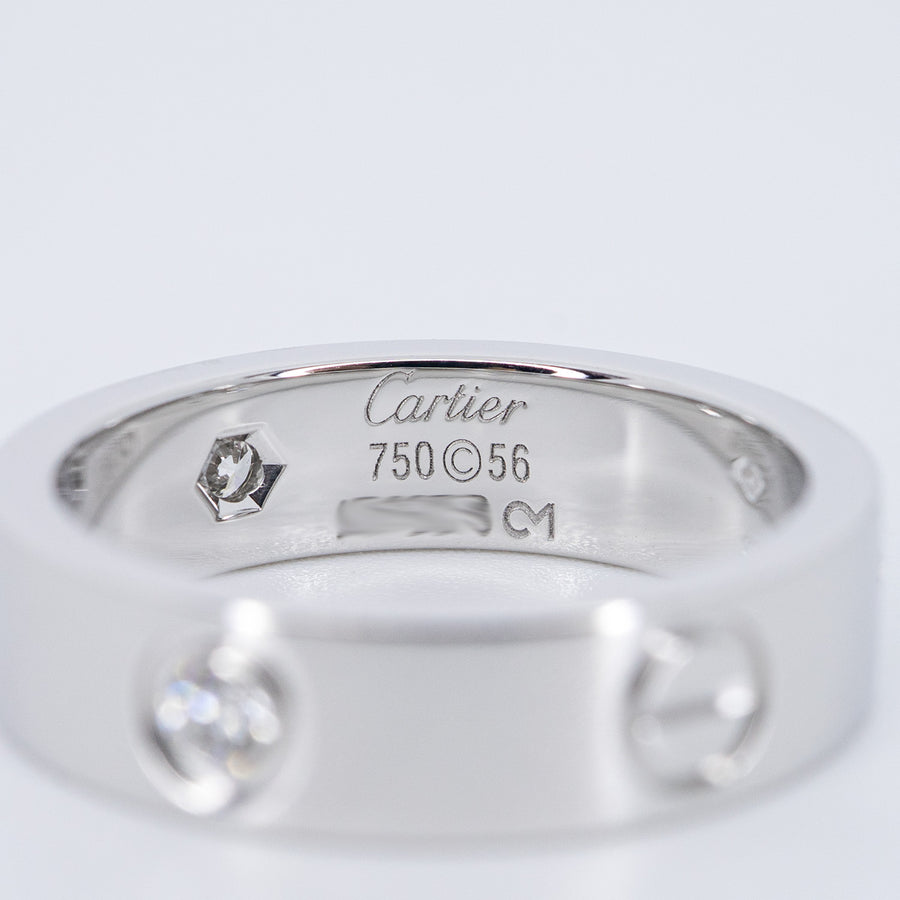 แหวน Cartier Love Ring, classic model, 3 diamonds 18K White Gold Size 56# (Used) #vrcarimt 7639