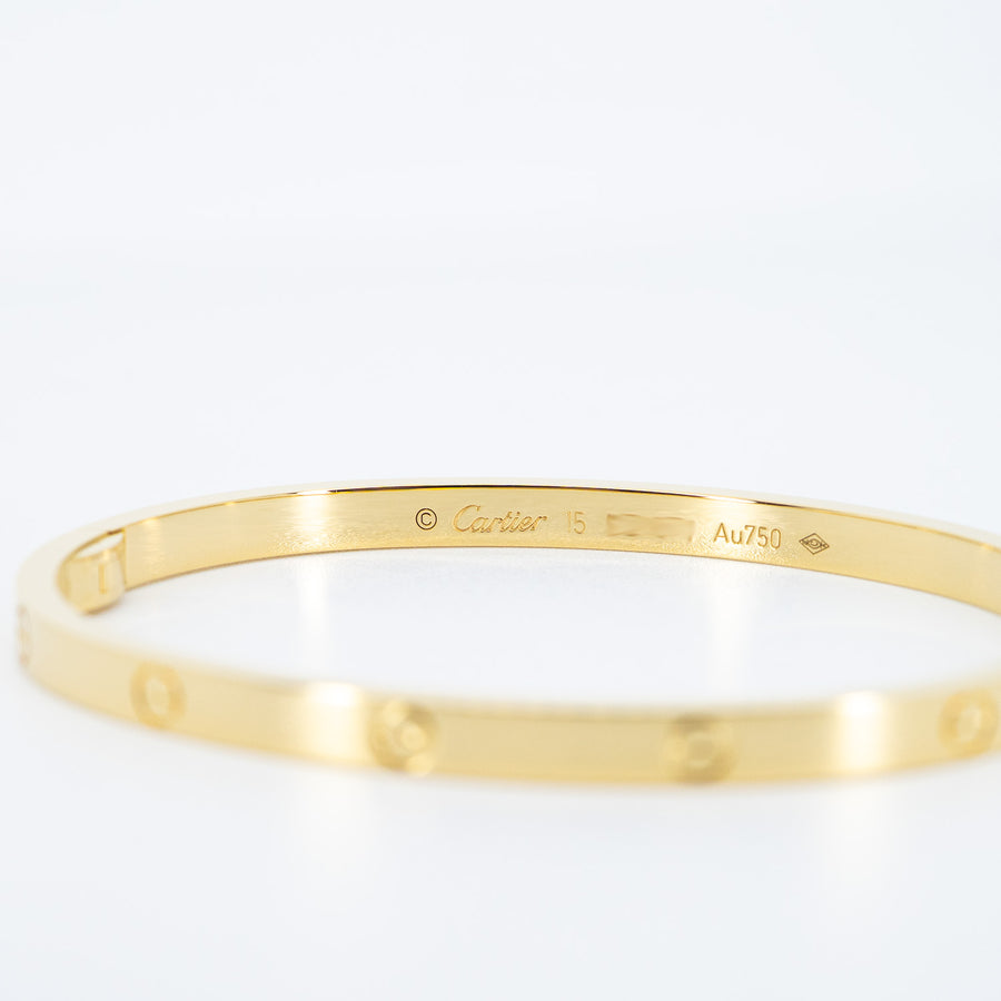 กำไลข้อมือ Cartier Love Bracelet, small model 18K Yellow Gold Size 15# (Used) #vrcab 7641