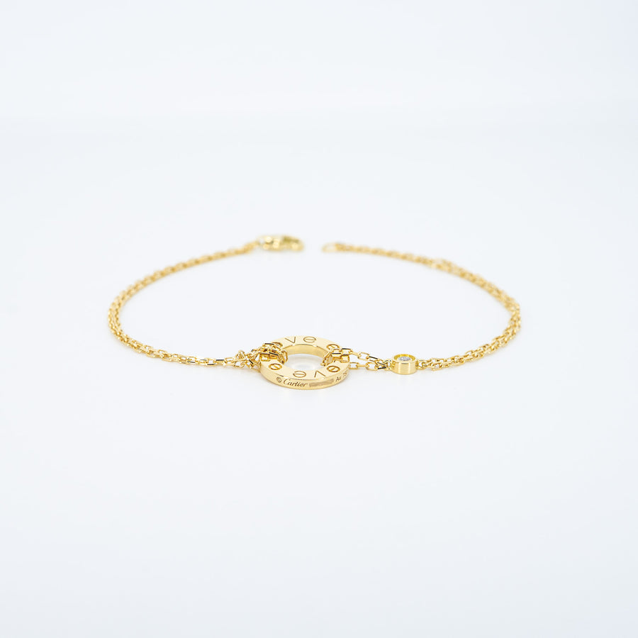 สร้อยข้อมือ Cartier Love bracelet, on chain, 2 diamonds 18K Yellow Gold Size 16-18cm.# (Used) #vrcab 7649