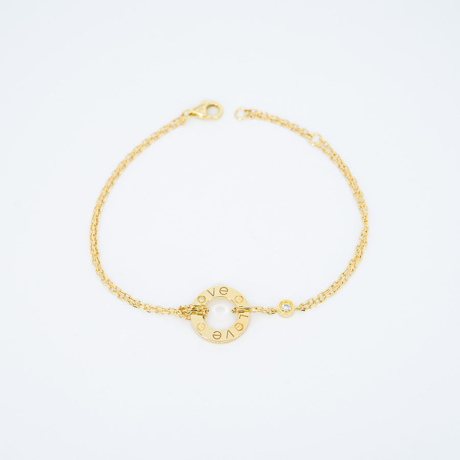 สร้อยข้อมือ Cartier Love bracelet, on chain, 2 diamonds 18K Yellow Gold Size 16-18cm.# (Used) #vrcab 7649