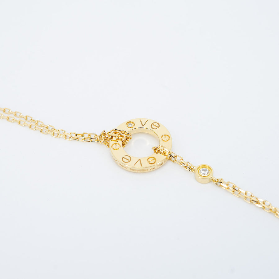 สร้อยข้อมือ Cartier Love bracelet, on chain, 2 diamonds 18K Yellow Gold Size 16-18cm.# (Used) #vrcab 7649