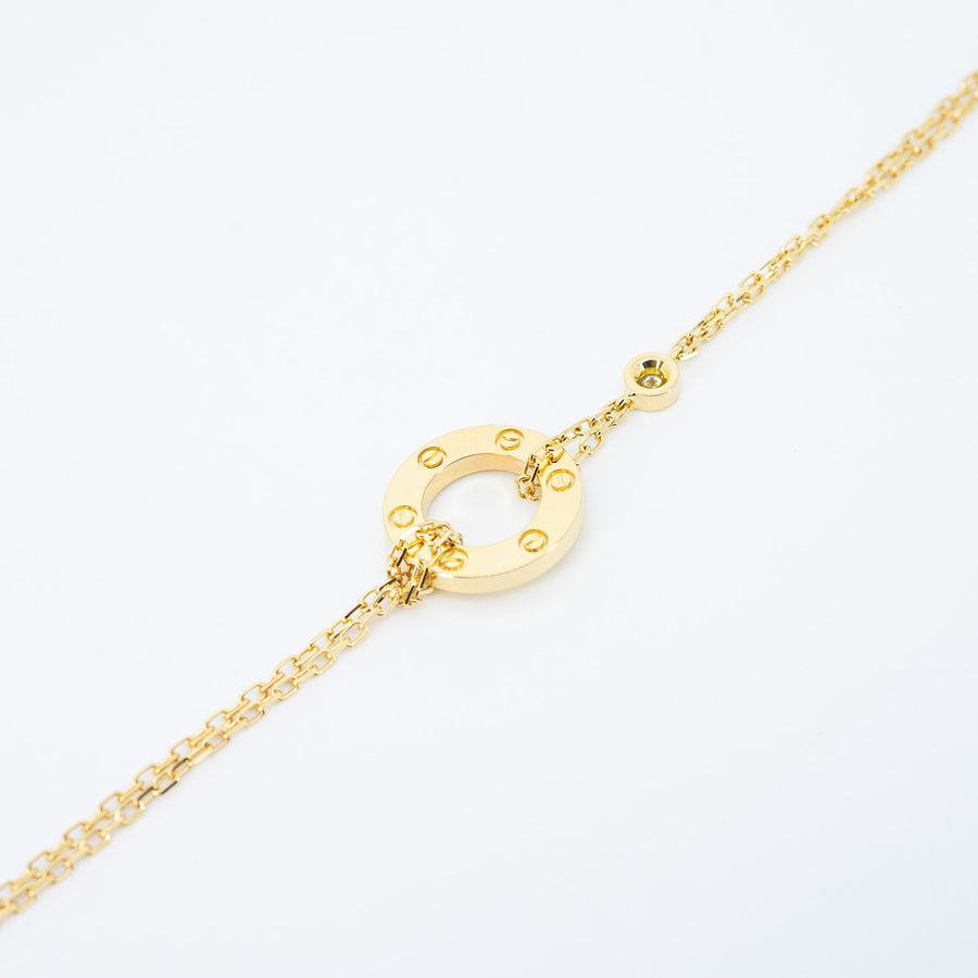 สร้อยข้อมือ Cartier Love bracelet, on chain, 2 diamonds 18K Yellow Gold Size 16-18cm.# (Used) #vrcab 7649