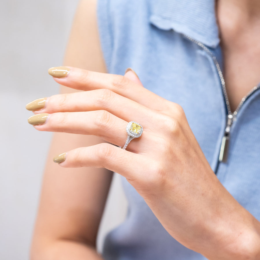 Double Halo Ring Tiffany Soleste Yellow Diamond Ring Hot Tiffany