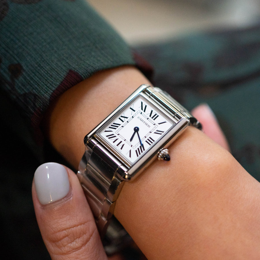 **hold k.b**นาฬิกา Cartier Tank Must watch, Large model, high autonomy quartz movement Stainless Steel Size L# (Used) #vrcaw 7287