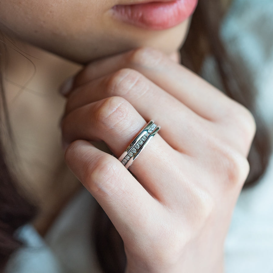 แหวน Bvlgari B.zero1 1band with Pave Diamond Eternity ring 18K White Gold Size 60# (Used) #vrbvr 7088