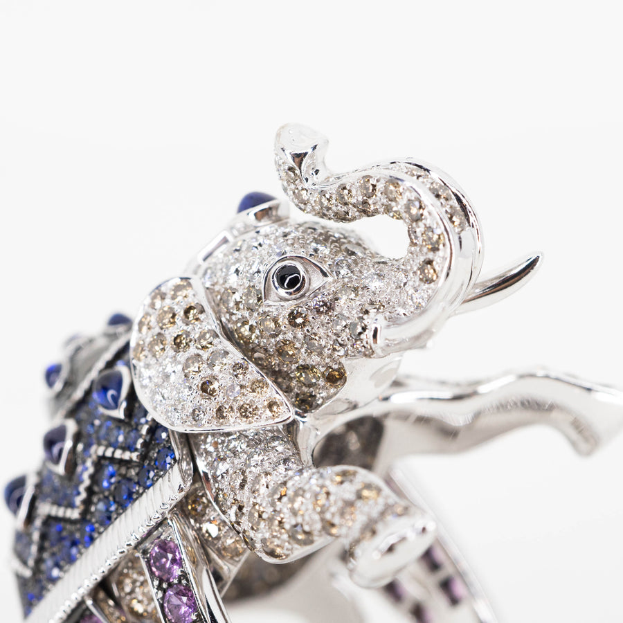 แหวน Boucheron Animeaux de Collection Bague Hathi Ring with Diamonds and Sapphires 18K White Gold Size 54# (used) #vrbo 0999