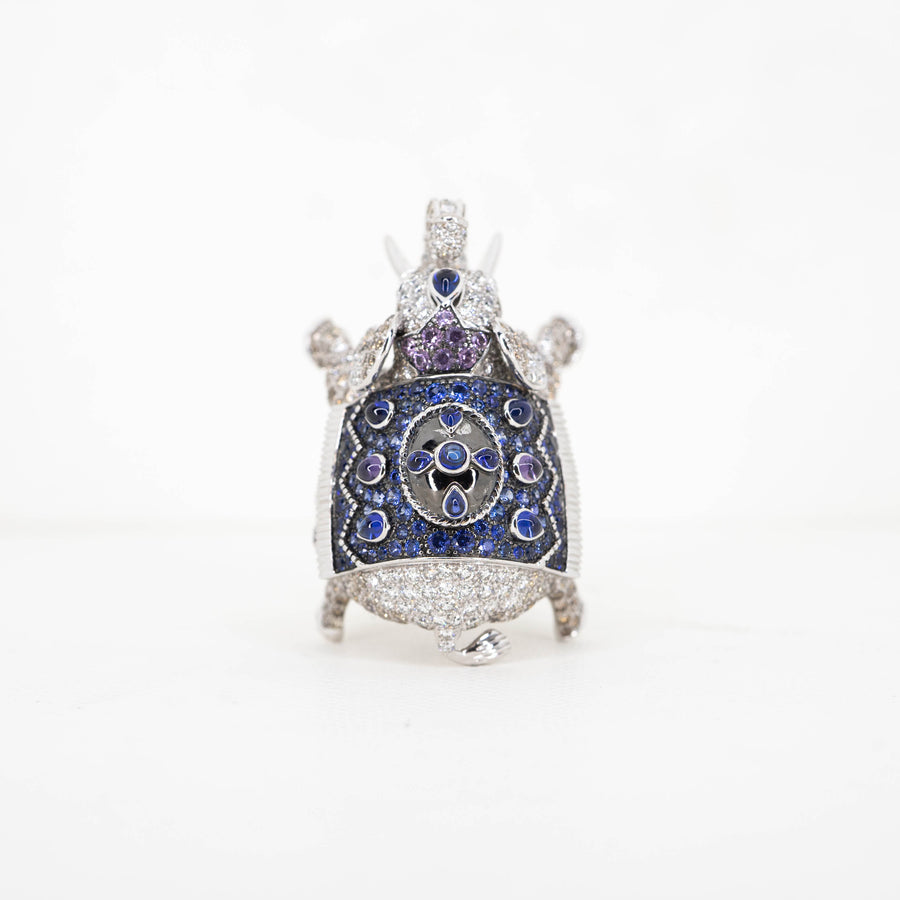 แหวน Boucheron Animeaux de Collection Bague Hathi Ring with Diamonds and Sapphires 18K White Gold Size 54# (used) #vrbo 0999