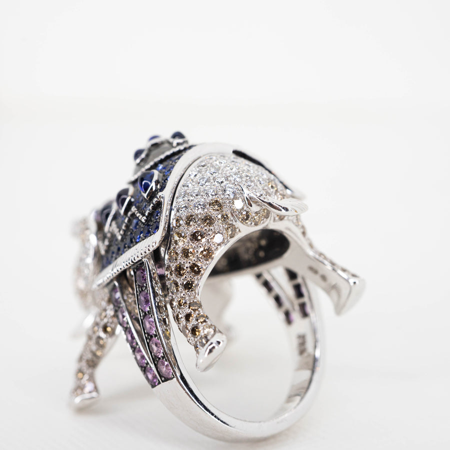 แหวน Boucheron Animeaux de Collection Bague Hathi Ring with Diamonds and Sapphires 18K White Gold Size 54# (used) #vrbo 0999