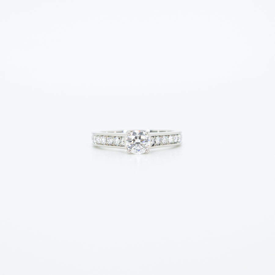 แหวน Cartier 1895 Solitaire ring with Pave Diamond Platinum950 0.31ct G VVS2  Size 46# (Used) #vrcarim 4144