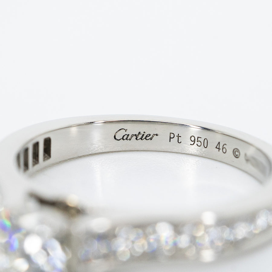 แหวน Cartier 1895 Solitaire ring with Pave Diamond Platinum950 0.31ct G VVS2  Size 46# (Used) #vrcarim 4144