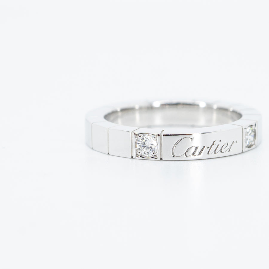 แหวน Cartier Lanieres 2diamonds 18K White Gold Size 47# (Used) #vrcax 3422
