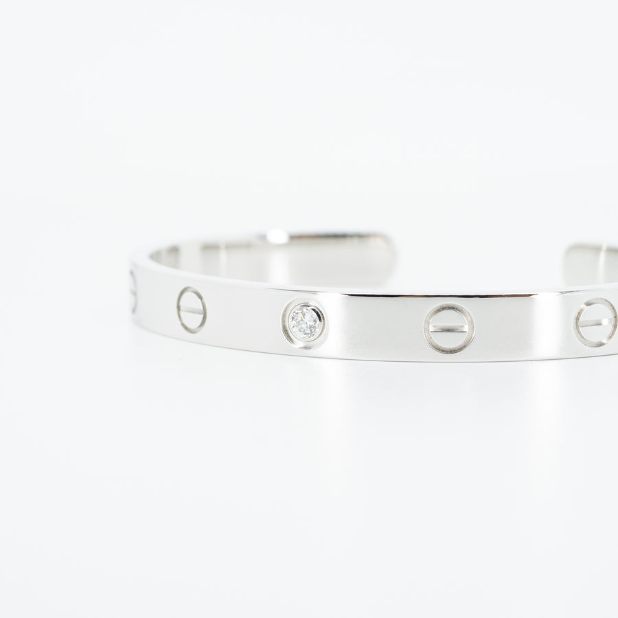 กำไล Cartier Love Cuff Bracelet with 1 Diamond 18K White Gold Size 16# (Used) #vrcan 0080