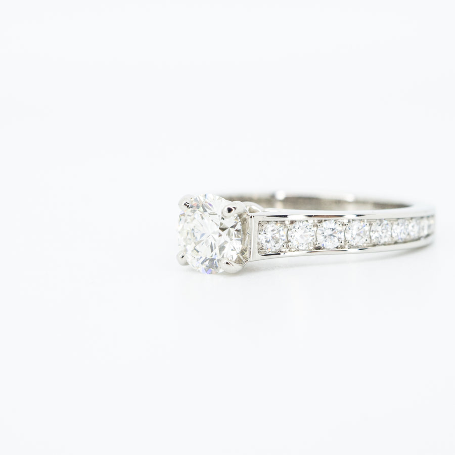 แหวน Cartier 1895 Solitaire ring with Pave Diamond Platinum950 0.60ct H VS1 Size 46# (Used) #vrcarim 4289