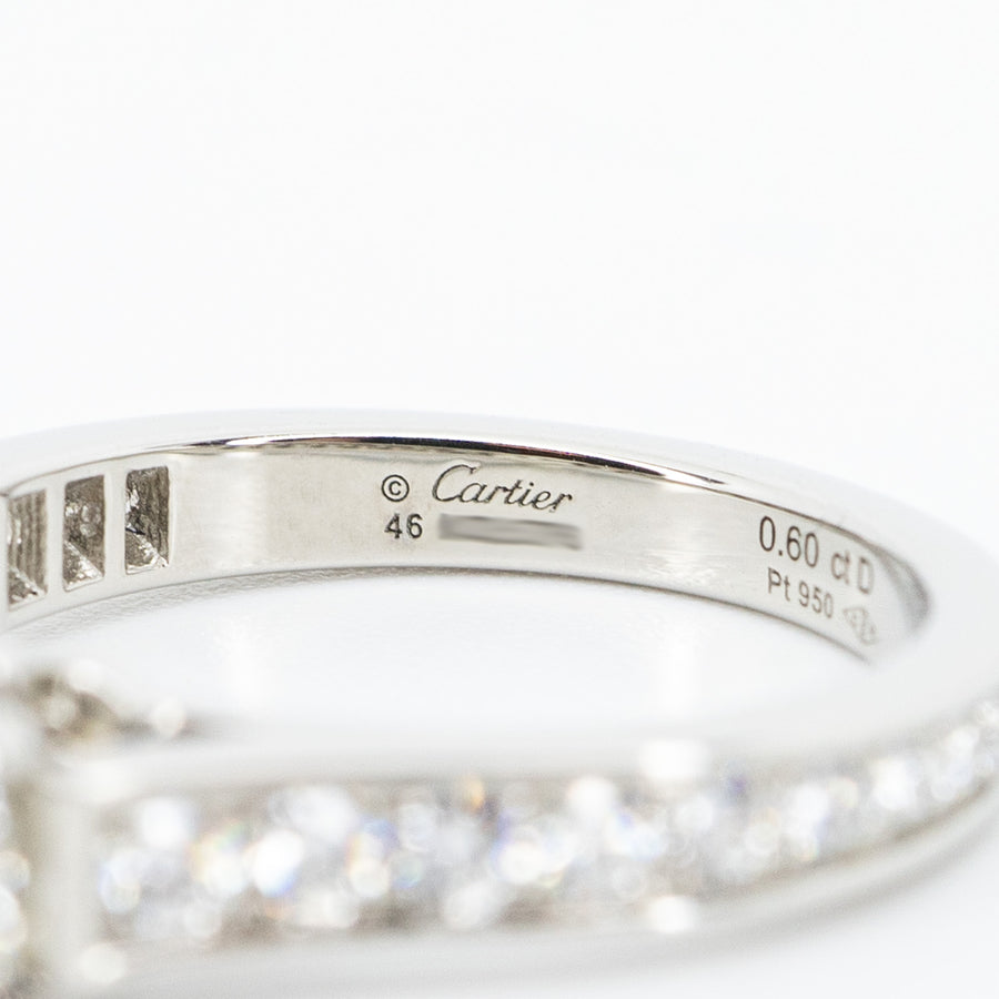 แหวน Cartier 1895 Solitaire ring with Pave Diamond Platinum950 0.60ct H VS1 Size 46# (Used) #vrcarim 4289