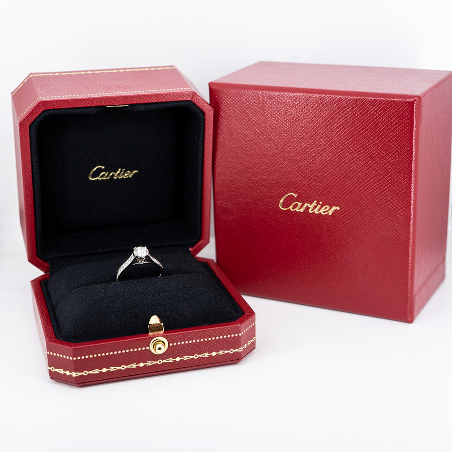 แหวน Cartier 1895 Solitaire ring with Pave Diamond Platinum950 0.60ct H VS1 Size 46# (Used) #vrcarim 4289