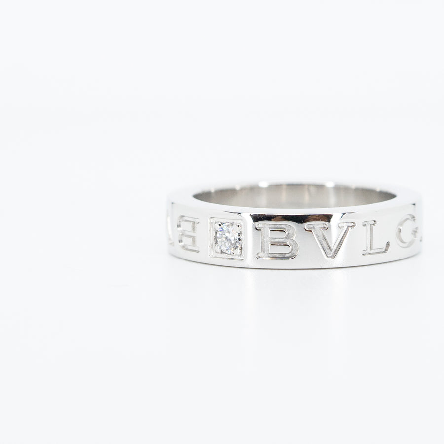 แหวน Bvlgari B.zero1 Essential band ring set with a diamond 18K White Gold Size 46# (Used) #vrbvim 3352