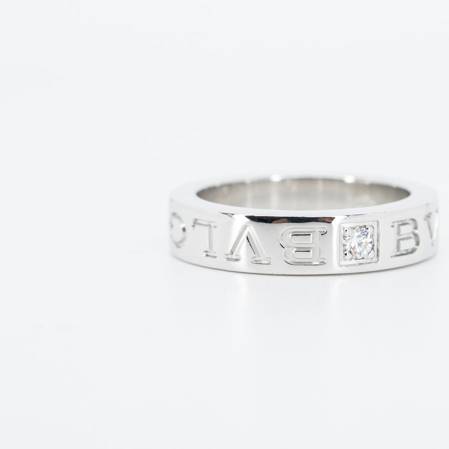 แหวน Bvlgari B.zero1 Essential band ring set with a diamond 18K White Gold Size 46# (Used) #vrbvim 3352