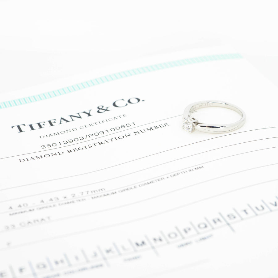 แหวน Tiffany & Co. Tiffany Harmony Solitaire ring 0.33ct F VVS2 Platinum950 Size 48# (Used) #vrtirim 3903