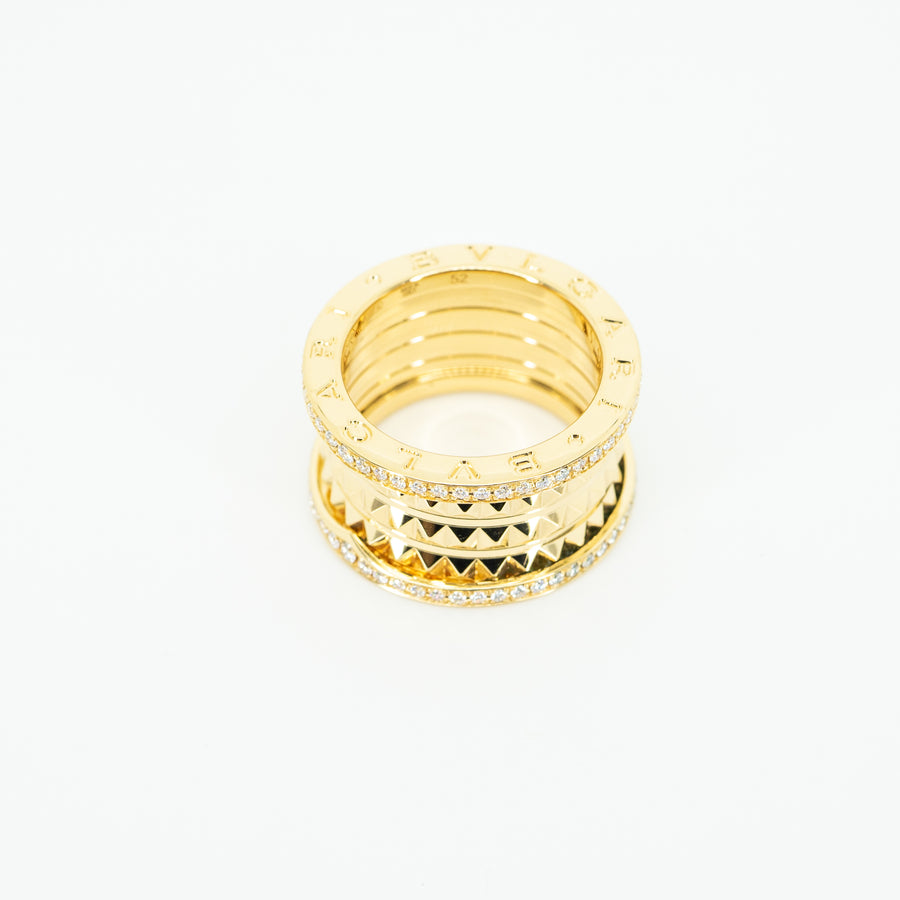 แหวน Bvlgari B.zero1 Rock four-band ring with pavé diamonds 18K Yellow Gold Size 52# (Used) #T2 #vrbvr 4730