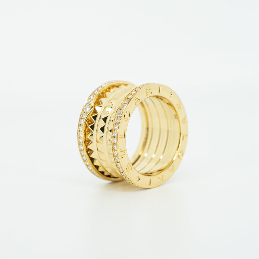 แหวน Bvlgari B.zero1 Rock four-band ring with pavé diamonds 18K Yellow Gold Size 52# (Used) #T2 #vrbvr 4730