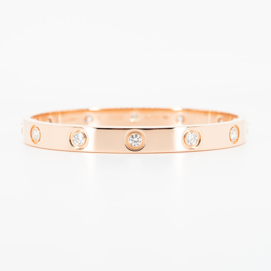 กำไล Cartier Love Bracelet, 10 Diamonds 18K Rose Gold Size 15# (Used) #vrcab 4701