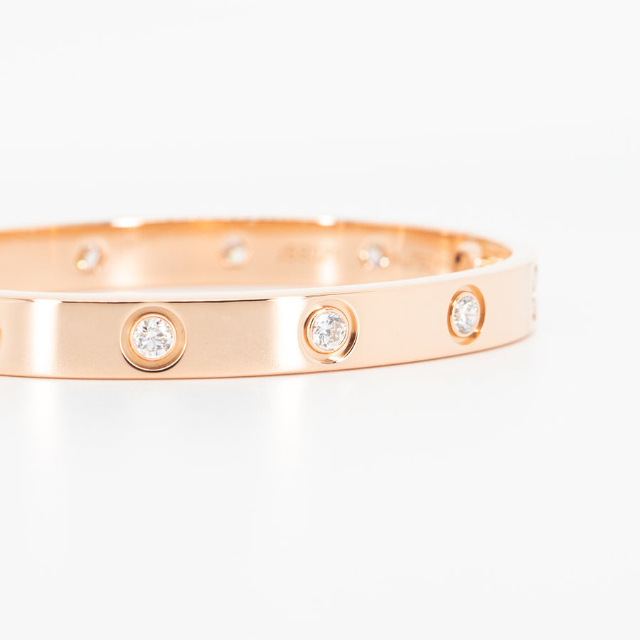 กำไล Cartier Love Bracelet, 10 Diamonds 18K Rose Gold Size 15# (Used) #vrcab 4701