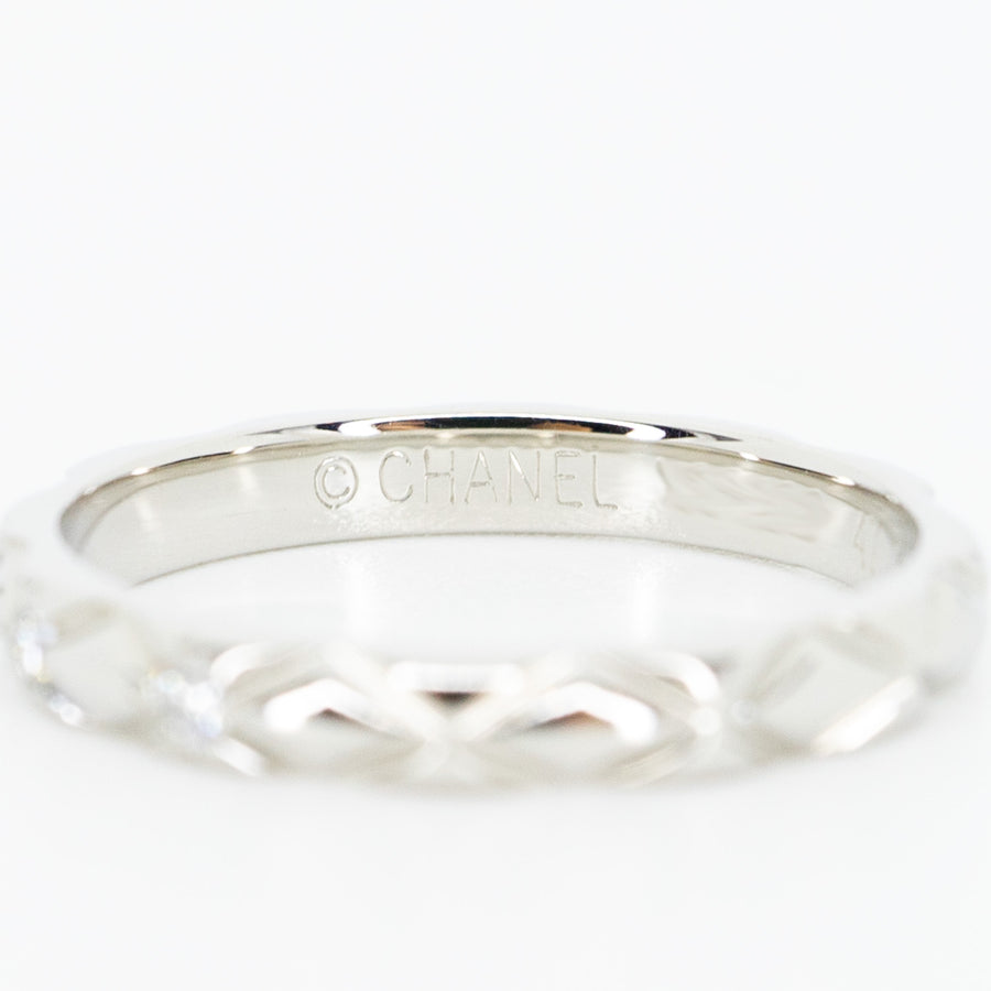 แหวน Chanel Matelasse ring with 3Diamonds Platinum950 Size 47# (Used) #vrchim 2413